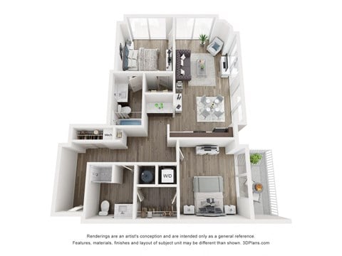 Floor plan for 2 beds, 2 baths, 1016 sqft